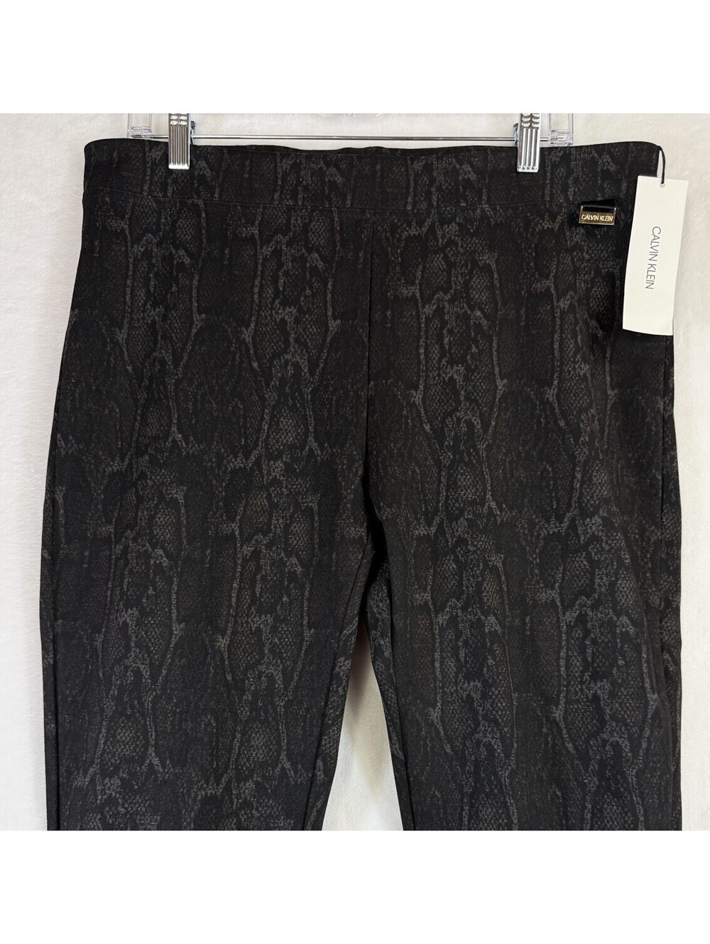 Calvin Klein Ponte Pants Large Gray Pull On Animal Print Womens New NWT